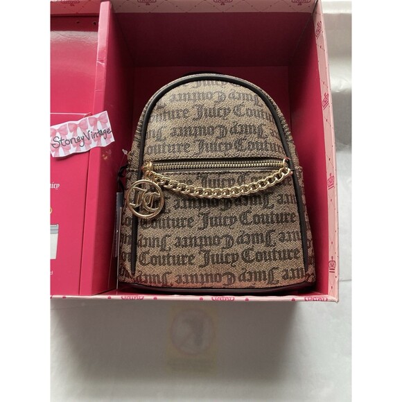 Juicy Couture Mini Brown Backpack Ft Gold Chain Detail Holiday Set in box - Picture 1 of 10